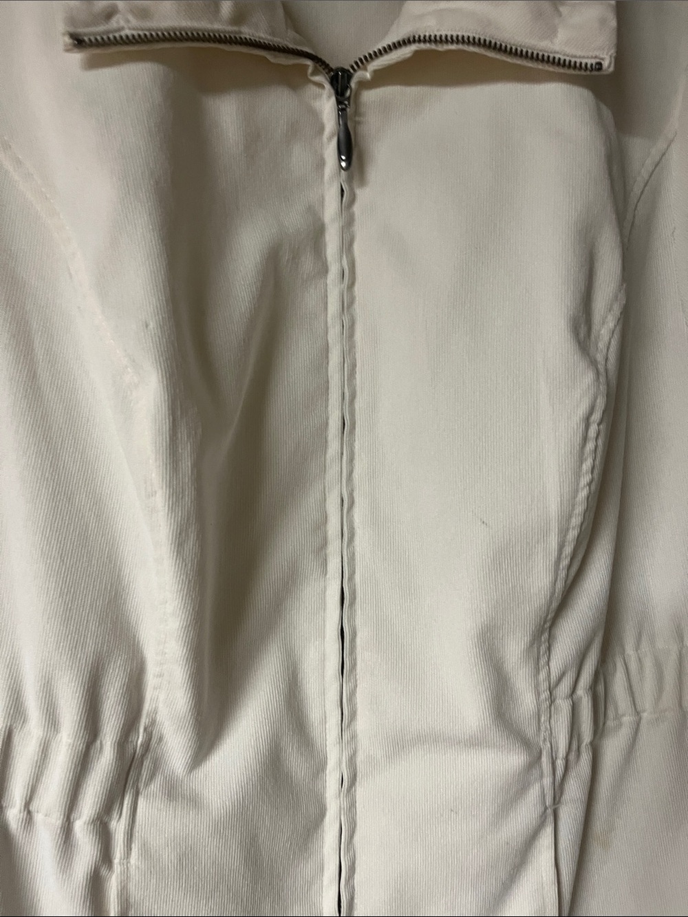 CJ Banks Cream Zip-Front Utility Jacket with Ruffle Collar - Picture 3 of 5
